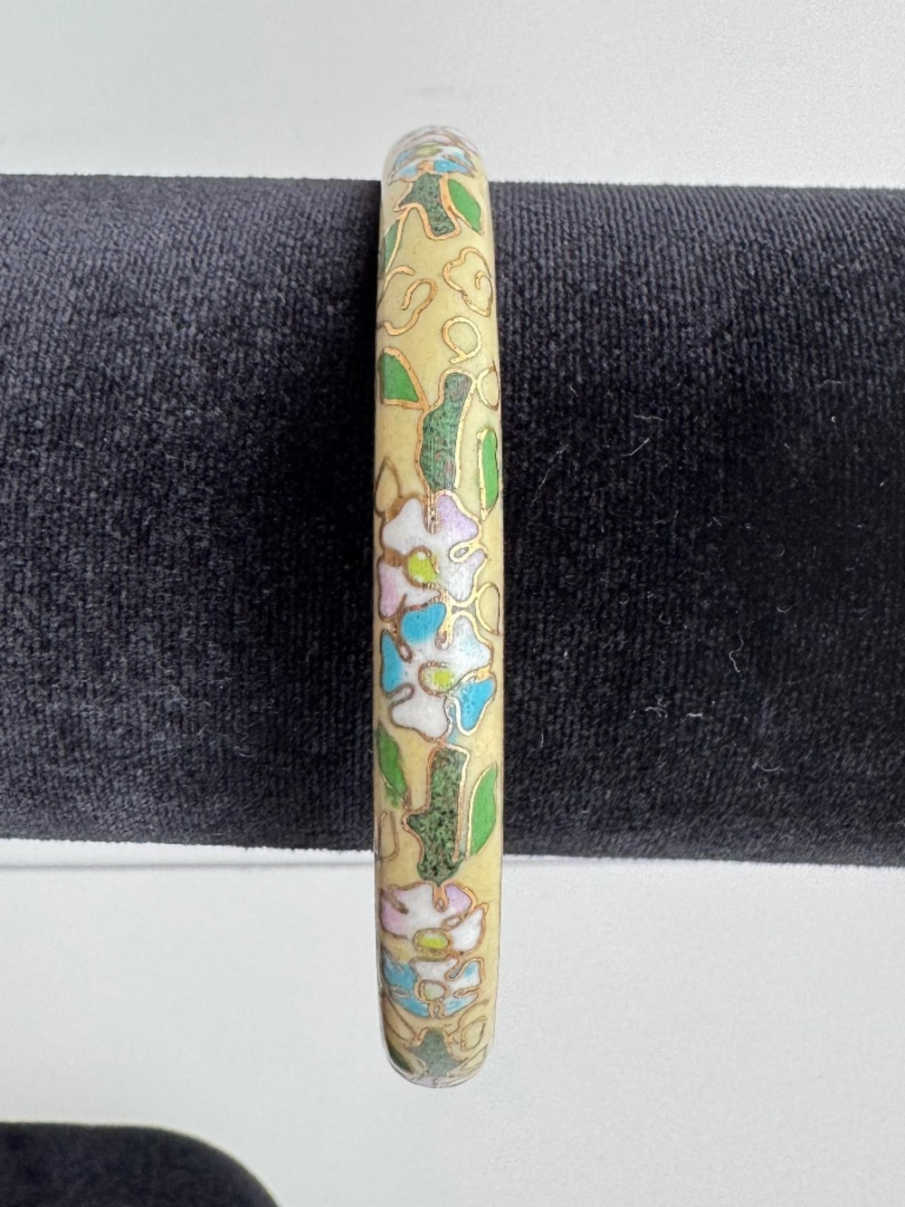 Chinese Cloisonne Bangle Bracelet Floral Yellow Enamel Gold Tone 8in Vintage